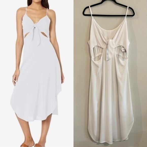 La Blanca Women's Midi Dress XL White Cut Out Tie Front Lightweight Flowy Preppy - Picture 1 of 14